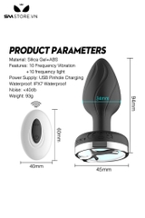 SMT4205 - Máy rung hậu môn silicon có đế phát sáng sạc điện dài 94mm
