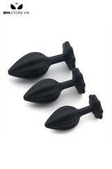 SMT4264 - Butt plug silicon đường vân dọc đế hình bông hoa có 3 size