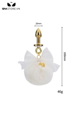SMT4957 - Đồ chơi hậu môn inox đính nơ mix quả bông trắng có 2 size