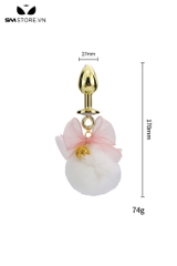 SMT4957 - Đồ chơi hậu môn inox đính nơ mix quả bông trắng có 2 size