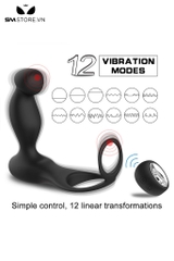 SMT5026 - Vòng rung dương vật mix butt plug điều khiển từ xa và sạc điện