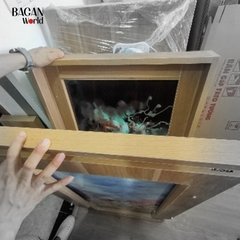 Bàn ăn gấp gọn treo tường 2 tranh 60x120cm cao 75cm Bagan MIN01 Phủ melamine màu sồi nhạt