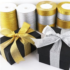 Ruy băng gói quà nhũ vàng, bạc 4cm (cuộn dài 20cm)
