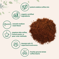 Organic 10 in 1 Ground Mushroom Coffee Powder, 24oz