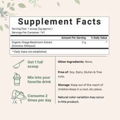 Organic Chaga Mushroom Extract 100:1 Powder, 10 Ounce