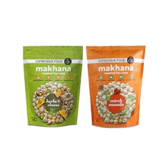 Combo Hạt sen nổ phồng Makhana 2 loại 65GRX2 vị Cay Mirch Masala + Thảo mộc&Phô mai