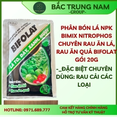 Phân bón lá NPK Bimix Nitrophos chuyên rau ăn lá, rau ăn quả Bifolat gói 20g lá to xanh dầy mượt