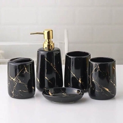Bộ đồ dùng nhà tắm gốm sứ vân đá mạ vàng cao cấp
