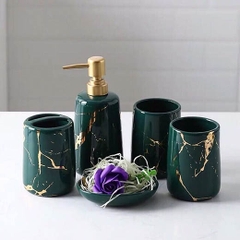 Bộ đồ dùng nhà tắm gốm sứ vân đá mạ vàng cao cấp
