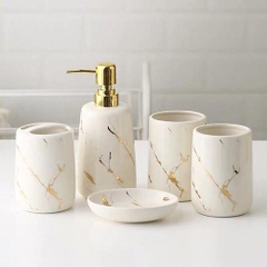 Bộ đồ dùng nhà tắm gốm sứ vân đá mạ vàng cao cấp