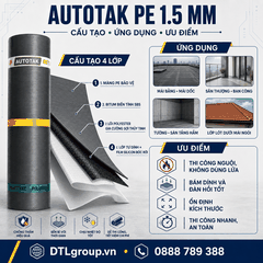 Màng Chống Thấm Tự Dính AUTOTAK PE 1.5mm – Copernit Italia, Cuộn 1x20m