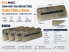 Cánh Máy Xoa Nền Bê Tông 340x150x1.6mm Vàng - Góc Vuông | Lưỡi Xoa Hoàn Thiện Sàn Bê Tông Cho Máy Xoa 900–1000mm