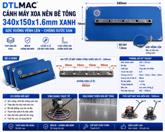 Cánh Máy Xoa Nền Bê Tông 340x150x1.6mm Xanh - Góc Vuông | Lưỡi Xoa Hoàn Thiện Sàn Bê Tông Cho Máy Xoa 900–1000mm