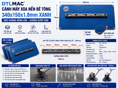 Cánh Máy Xoa Nền Bê Tông 340x150x1.8mm Xanh - Góc Vuông | Lưỡi Xoa Hoàn Thiện Sàn Bê Tông Cho Máy Xoa 900–1000mm
