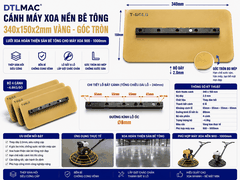 Cánh Máy Xoa Nền Bê Tông 340x150x2mm Vàng - Góc Tròn | Lưỡi Xoa Hoàn Thiện Sàn Bê Tông Cho Máy Xoa 900–1000mm