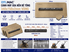 Cánh Máy Xoa Nền Bê Tông 340x150x2mm Vàng - Góc Vuông | Lưỡi Xoa Hoàn Thiện Sàn Bê Tông Cho Máy Xoa 900–1000mm
