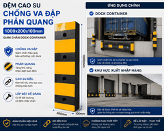 Đệm Cao Su Chống Va Đập Phản Quang 1000x200x100mm | DTLTOOL-001 | Giảm Chấn Dock Container & Xe Nâng
