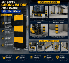 Đệm Cao Su Chống Va Đập Phản Quang 500x200x100mm | DTLTOOL-002 | Giảm Chấn Dock Container & Xe Nâng