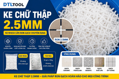 Ke Chữ Thập 2.5mm | Ke Nhựa Căn Ron Gạch 2.5mm, Ke Cộng Ốp Lát Chuyên Dụng