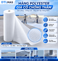 Vải Polyester có dệt khổ rộng 1m 60 - 65g/m² VDTL. Lưới Polyester chống thấm, gia cố góc chân tường, sàn mái