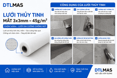 Lưới Thủy Tinh Mắt 3x3mm 45g/m² Cuộn 1x50m – Lưới Gia Cường Chống Nứt