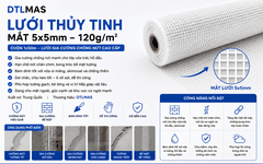 Lưới Thủy Tinh Mắt 5x5mm 120g/m² Cuộn 1x50m VDTL – Lưới Gia Cường Chống Nứt