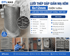 Lưới Thép Dập Giãn Mạ Kẽm 6x12mm Cuộn 1x30m | Lưới Hình Thoi Chống Nứt Tường, Trát Vữa