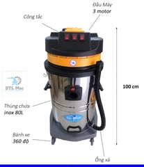LifeClean LC 803 80Lít Máy hút bụi công nghiệp khô và ướt 3 Motor 3600W