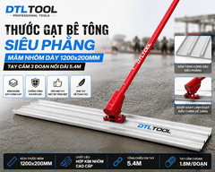 Thước Gạt Bê Tông Siêu Phẳng Nhôm Dày 1200x200mm – Tay Cầm Nối Dài 5.4m