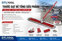 Thước Gạt Bê Tông Siêu Phẳng Mâm 1200x300mm – Tay Cầm 3 Đoạn Nối Dài 5.4m | DTLTOOL