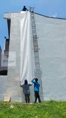 Vải Polyester có dệt khổ rộng 1m 60g/m² LDTL. Lưới Polyester chống thấm, gia cố góc chân tường, sàn mái