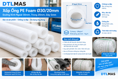 Xốp Ống PE Foam Ø30/20mm – Đường Kính Ngoài 30mm, Trong 20mm, Dày 5mm