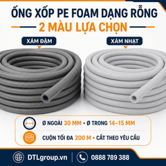 Ống Xốp PE Foam Dạng Rỗng Ø30/14–15mm Màu Xám | Cuộn 200m, Cắt Theo Yêu Cầu