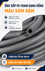 Ống Xốp PE Foam Dạng Rỗng Ø30/14–15mm Màu Xám | Cuộn 200m, Cắt Theo Yêu Cầu