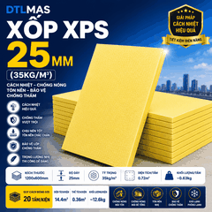Xốp XPS 25mm (35kg/m³) | Tấm 1200x600mm | Cách Nhiệt, Chống Nóng, Tôn Nền, Bảo Vệ Chống Thấm