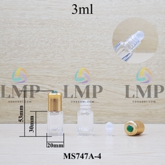 Chai lăn trong nắp vàng đính ruby 3ml
