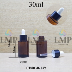 Chai thủy tinh nâu nắp bóp khoen nhựa trơn