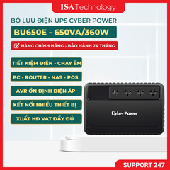 Bộ lưu điện UPS CyberPower BU650E - 600VA/360W dành cho PC, thiết bị điện tử hàng chính hãng