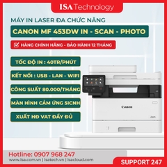 Máy in Canon MF453dw Laser đa chức năng In Scan Copy, Duplex tự động, WiFi, ADF 50 tờ, 4 trang/phút