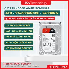 Ổ cứng HDD NAS Seagate IronWolf 4TB ST4000VN006 – 3.5 inch, 5400 RPM, SATA, Chuyên dụng cho NAS
