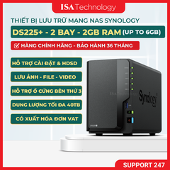 Thiết bị lưu trữ NAS Synology DS225+ 2-bay ổ cứng bảo hành 36 tháng
