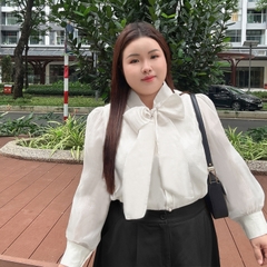 Áo Sơ Mi Nữ Bigsize Voan Tơ Hai Lớp Nơ Cổ Sang Trọng