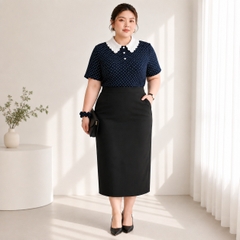 [TẶNG CỘT TÓC] Áo thun chấm bi cổ ren bigsize 70kg - 100kg thanh lịch