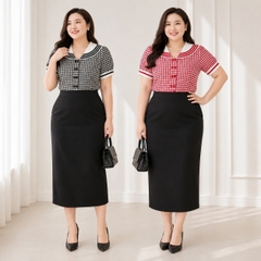 Áo sơ mi caro cổ thủy thủ nữ bigsize 60kg - 95kg phong cách Hàn Quốc thời trang
