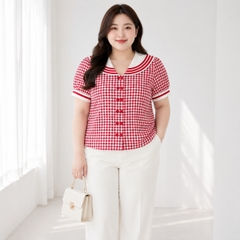 Áo sơ mi caro cổ thủy thủ nữ bigsize 60kg - 95kg phong cách Hàn Quốc thời trang