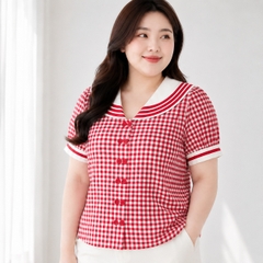 Áo sơ mi caro cổ thủy thủ nữ bigsize 60kg - 95kg phong cách Hàn Quốc thời trang