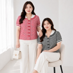 Áo sơ mi caro cổ thủy thủ nữ bigsize 60kg - 95kg phong cách Hàn Quốc thời trang