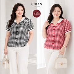 Áo sơ mi caro cổ thủy thủ nữ bigsize 60kg - 95kg phong cách Hàn Quốc thời trang