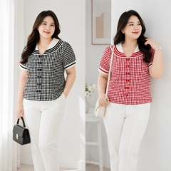 Áo sơ mi caro cổ thủy thủ nữ bigsize 60kg - 95kg phong cách Hàn Quốc thời trang