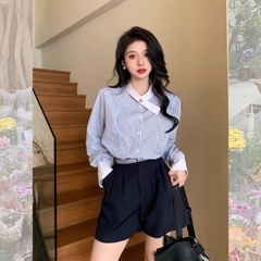Áo sơ mi bigsize 60kg-95kg hoạ tiết sọc xanh tay dài phù hợp mặc đi làm